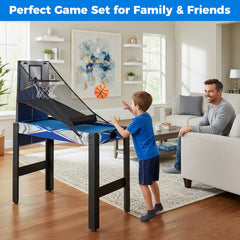 6-In-1 Multi Game Table with Air Hockey Table Tennis Basketball Billiards Shuffleboard Bowling-Blue