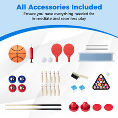 6-In-1 Multi Game Table with Air Hockey Table Tennis Basketball Billiards Shuffleboard Bowling-Blue