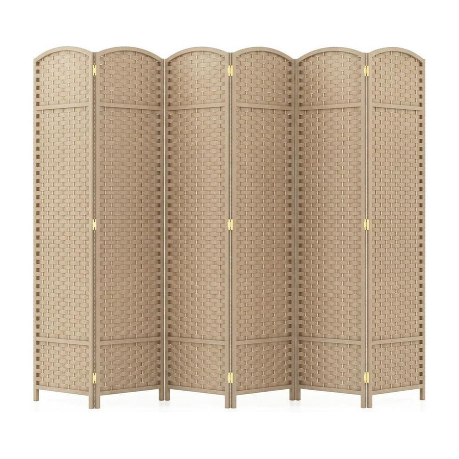 6-Panel Room Divider Folding Privacy Screen with Hand-woven Texture-Beige