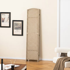 6-Panel Room Divider Folding Privacy Screen with Hand-woven Texture-Beige