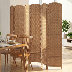 6-Panel Room Divider Folding Privacy Screen with Hand-woven Texture-Natural
