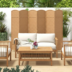 6-Panel Room Divider Folding Privacy Screen with Hand-woven Texture-Natural