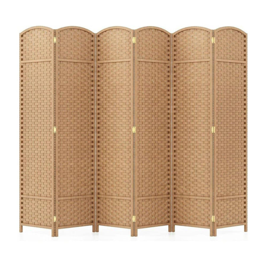 6-Panel Room Divider Folding Privacy Screen with Hand-woven Texture-Natural