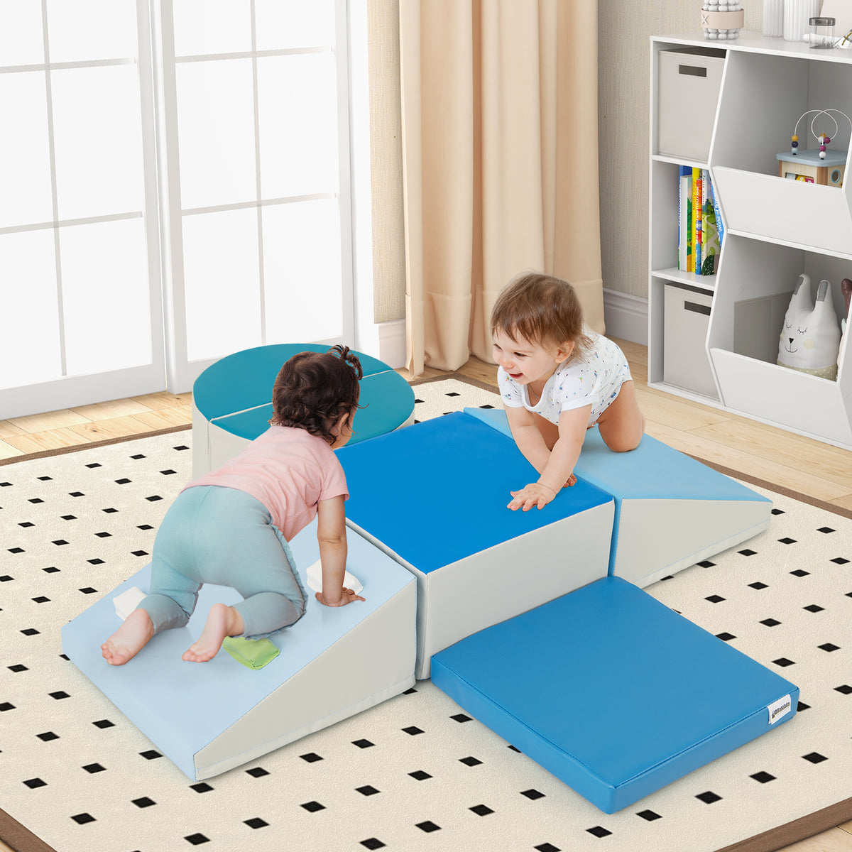 6 Piece Foam Climbing Toys for Toddlers with PU Leather Cover-Blue