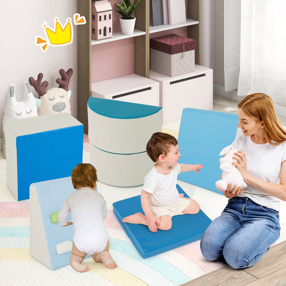 6 Piece Foam Climbing Toys for Toddlers with PU Leather Cover-Blue
