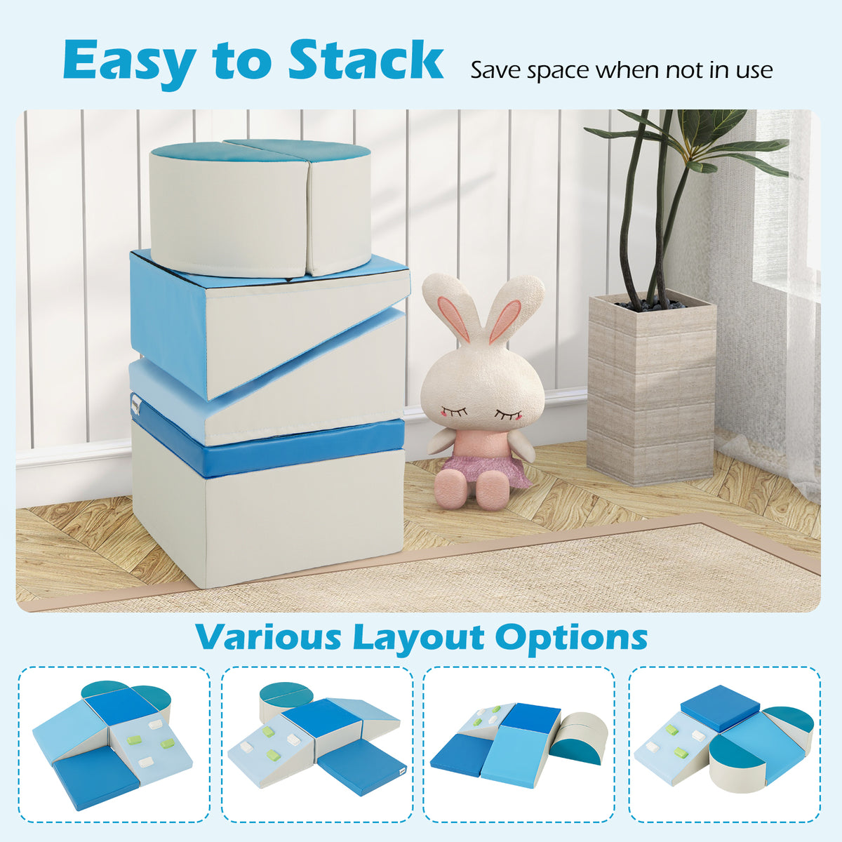 6 Piece Foam Climbing Toys for Toddlers with PU Leather Cover-Blue