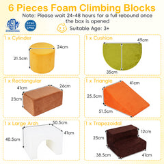 6 Pieces Foam Climbing Blocks for Kids with Slide and Tunnel for Toddlers 3+-White