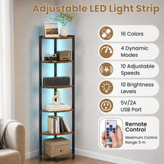The corner display bookshelf features adjustable LED lights with multiple colours and modes