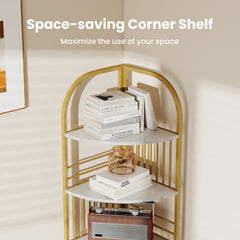 6-Tier Corner Shelf Tall Freestanding Corner Bookshelf with Heavy-duty Metal Frame-White
