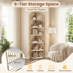 6-Tier Corner Shelf Tall Freestanding Corner Bookshelf with Heavy-duty Metal Frame-White