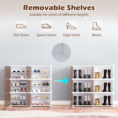 The shoe storage cabinet showing how shelves can be removed for different shoe heights