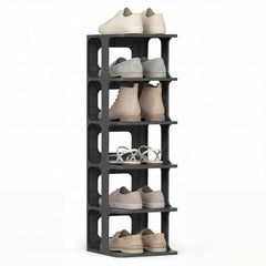 6-Tier Stackable Shoe Rack Small Vertical Shoe Organizer-Black