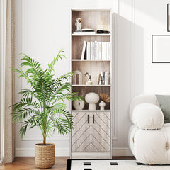 6-Tier 180cm Tall Bookshelf with Double Doors Open Cubes-Grey