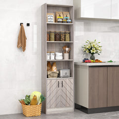 6-Tier 180cm Tall Bookshelf with Double Doors Open Cubes-Grey