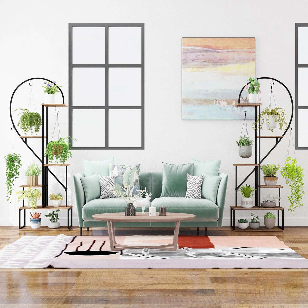6-Tier Metal Plant Stand Heart-Shape Ladder Plant Shelves -Rustic Brown