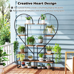 6-Tier Metal Plant Stand Heart-Shape Ladder Plant Shelves -Rustic Brown