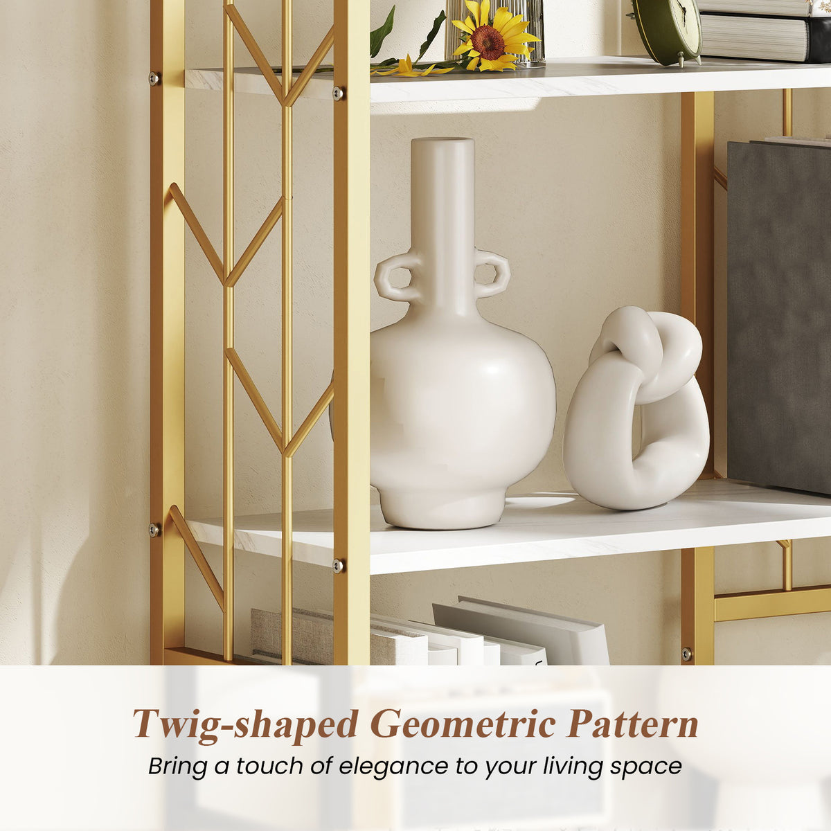 6-Tier Modern Geometric Bookcase with Heavy-duty Metal Frame for Study-White