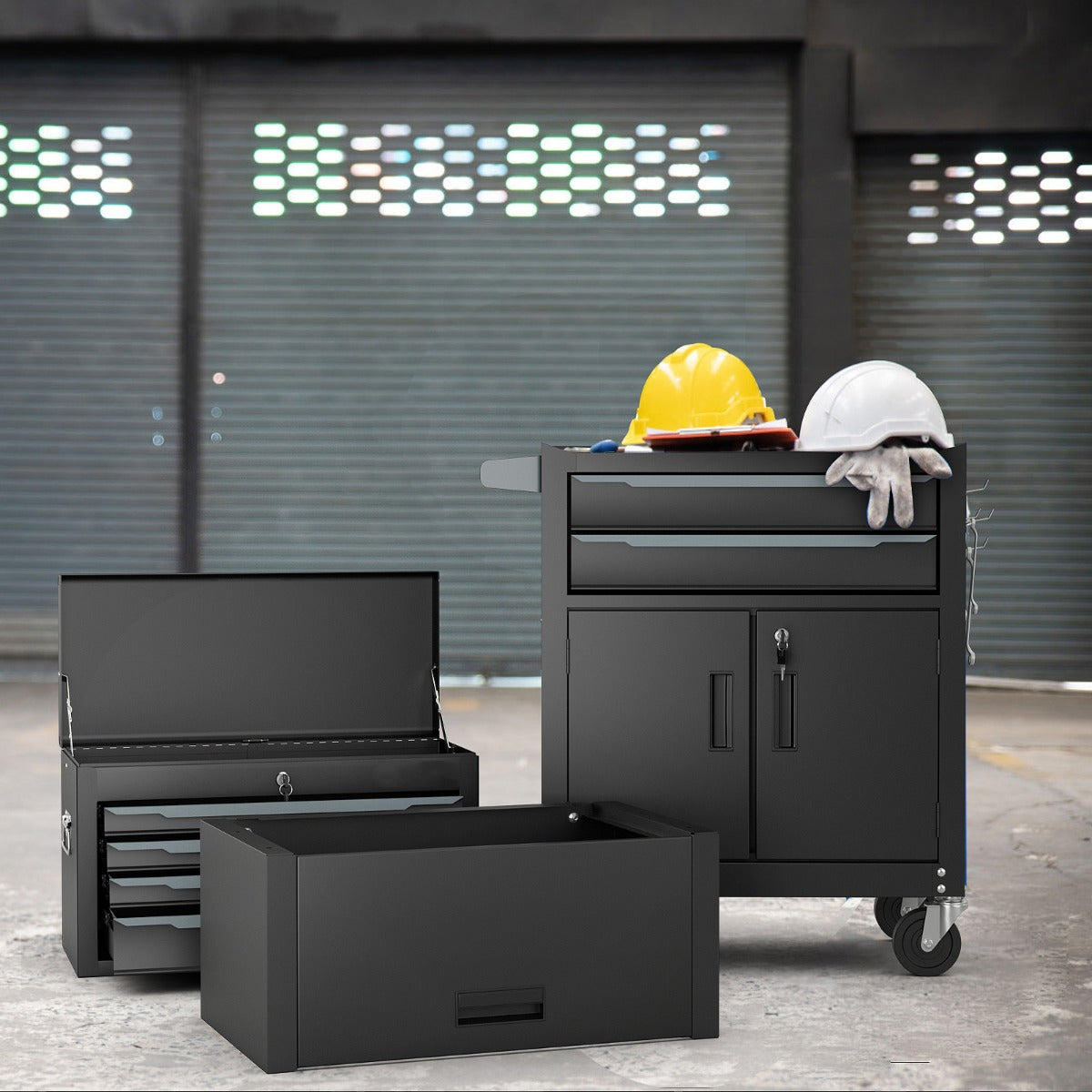 6-Drawer Rolling Tool Chest with Universal Wheels and Hooks-Black-M