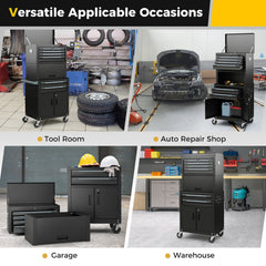 6-Drawer Rolling Tool Chest with Universal Wheels and Hooks-Black-M