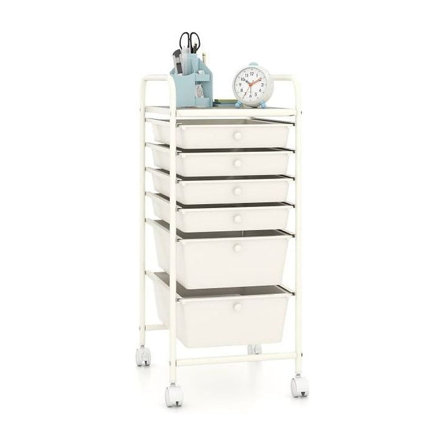 6 Drawers Storage Trolley with 4 Wheels for Makeup Beauty Salon-White