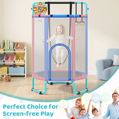 6-in-1 Kids Trampoline 140 cm Indoor Outdoor Trampoline with Swing-Navy