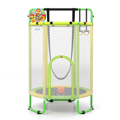 6-in-1 Kids Trampoline 140 cm Indoor Outdoor Trampoline with Swing-Yellow and Green