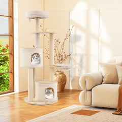 6-level Wooden cat tree with cat condo and sisal scratching posts for indoor-Natural
