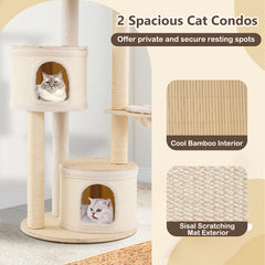 6-level Wooden cat tree with cat condo and sisal scratching posts for indoor-Natural