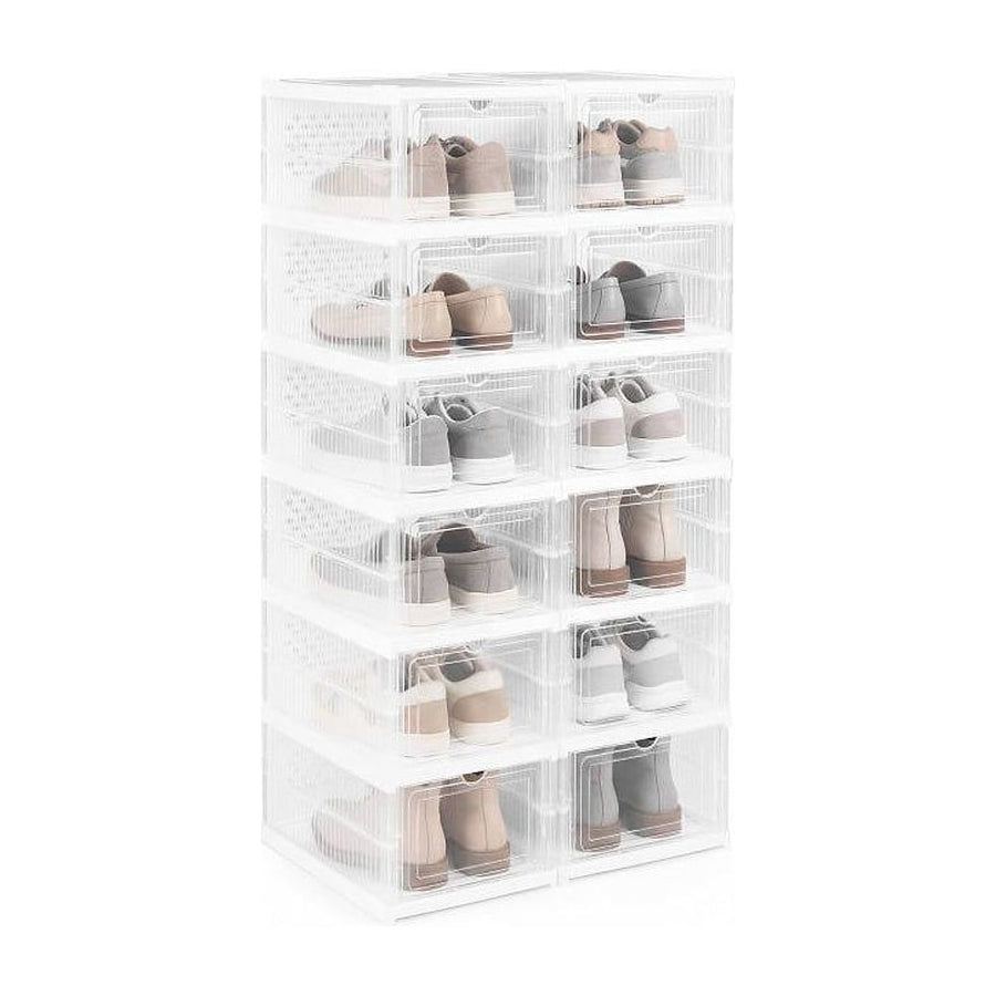 6-Tier Portable Shoe Organizer Set of 2 with transparent flip front doors holding various footwear