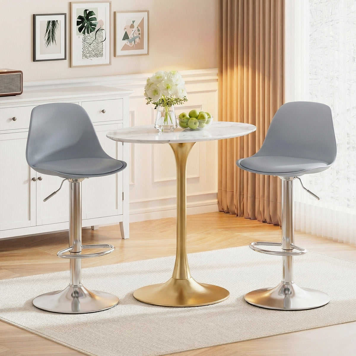 60-82 cm Seat Height Bar Stools Set of 2 with Backrests-Grey