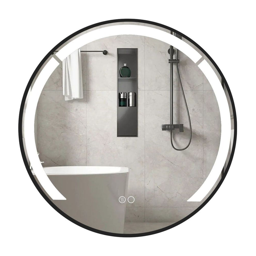 60 cm Round LED Bathroom Mirror with 3 Light Colors-Black