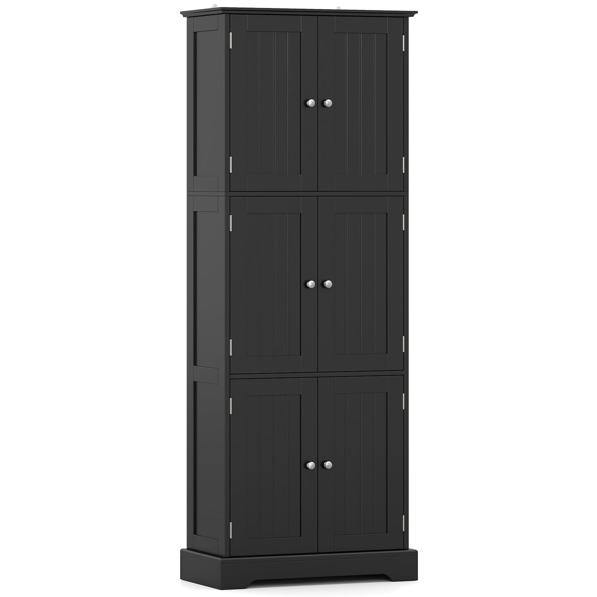 60 x 30 x 160 CM Tall Bathroom Storage Cabinet with 6 Doors-Black