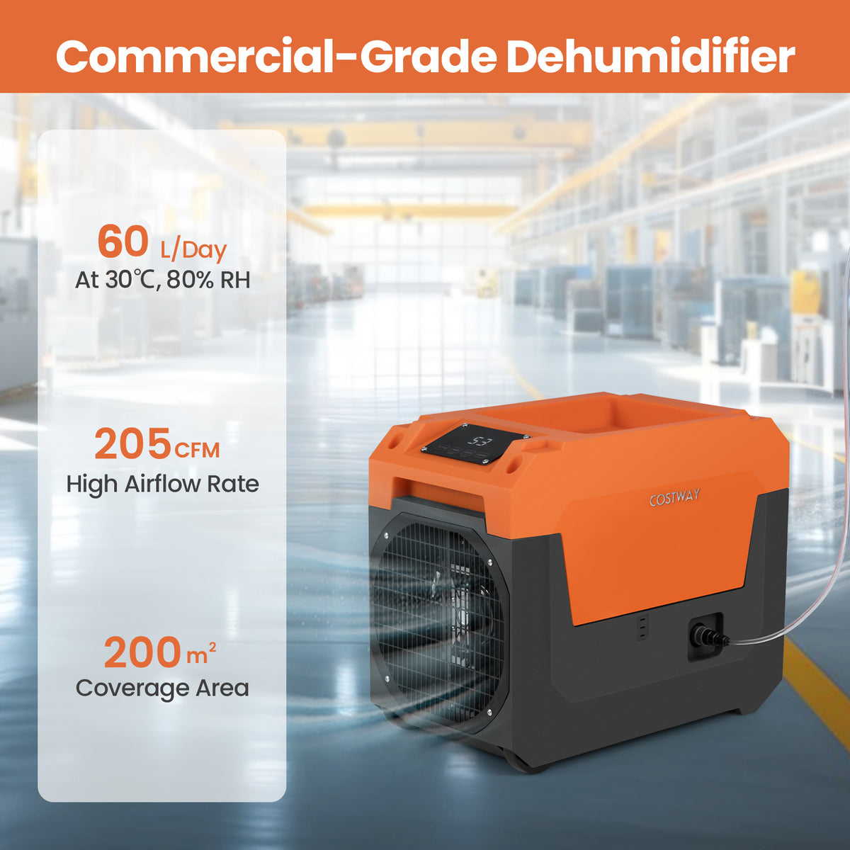 60L/Day Commercial Dehumidifier with Pump Portable Industrial Dehumidifier-Orange