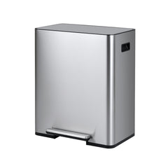 60L Trash Can Stainless Steel Garbage Can with 2 Removable Inner Buckets-Silver