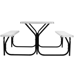 Picnic Table Bench Set with Metal Base Wood for Outdoor-White