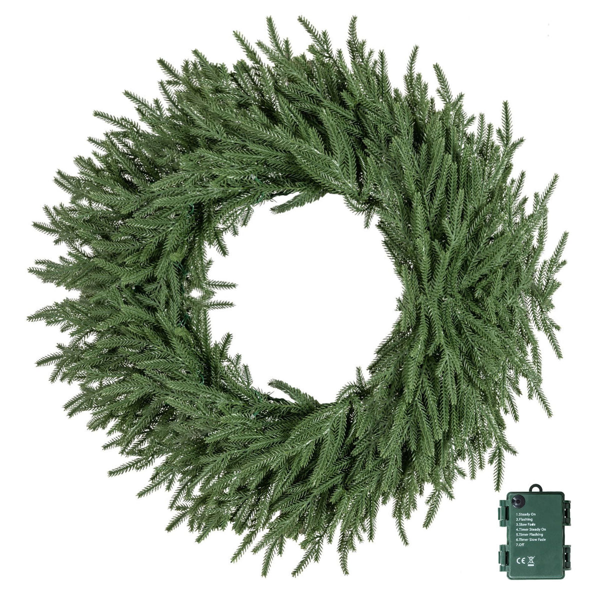 60cm Artificial Pre-Lit Christmas Wreath with Warm White LED Lights