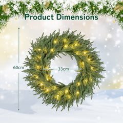 60cm Artificial Pre-Lit Christmas Wreath with Warm White LED Lights