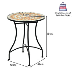 Size diagram showing the dimensions of the mosaic coffee table