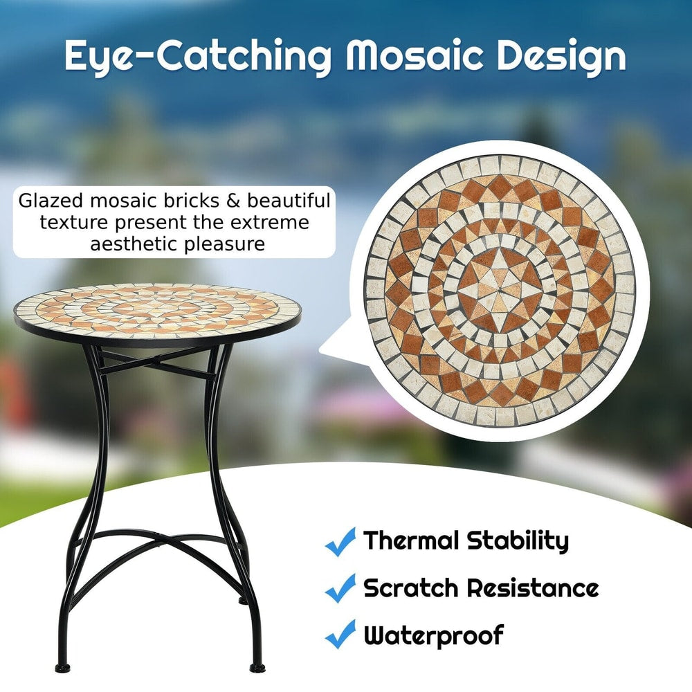 Close-up of the mosaic tabletop and its features