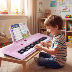 61 Key Keyboard Piano with Music Stand for Beginners-Pink