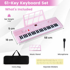 61 Key Keyboard Piano with Music Stand for Beginners-Pink