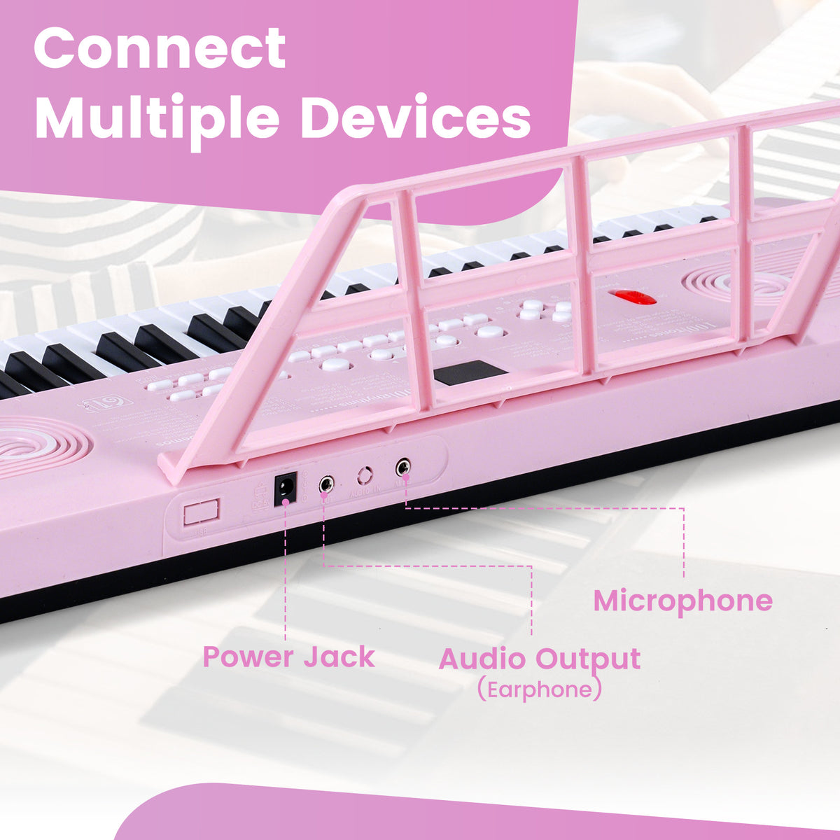 61 Key Keyboard Piano with Music Stand for Beginners-Pink