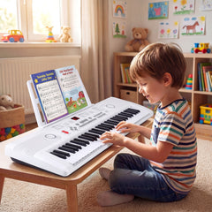 61 Key Keyboard Piano with Music Stand for Beginners-White