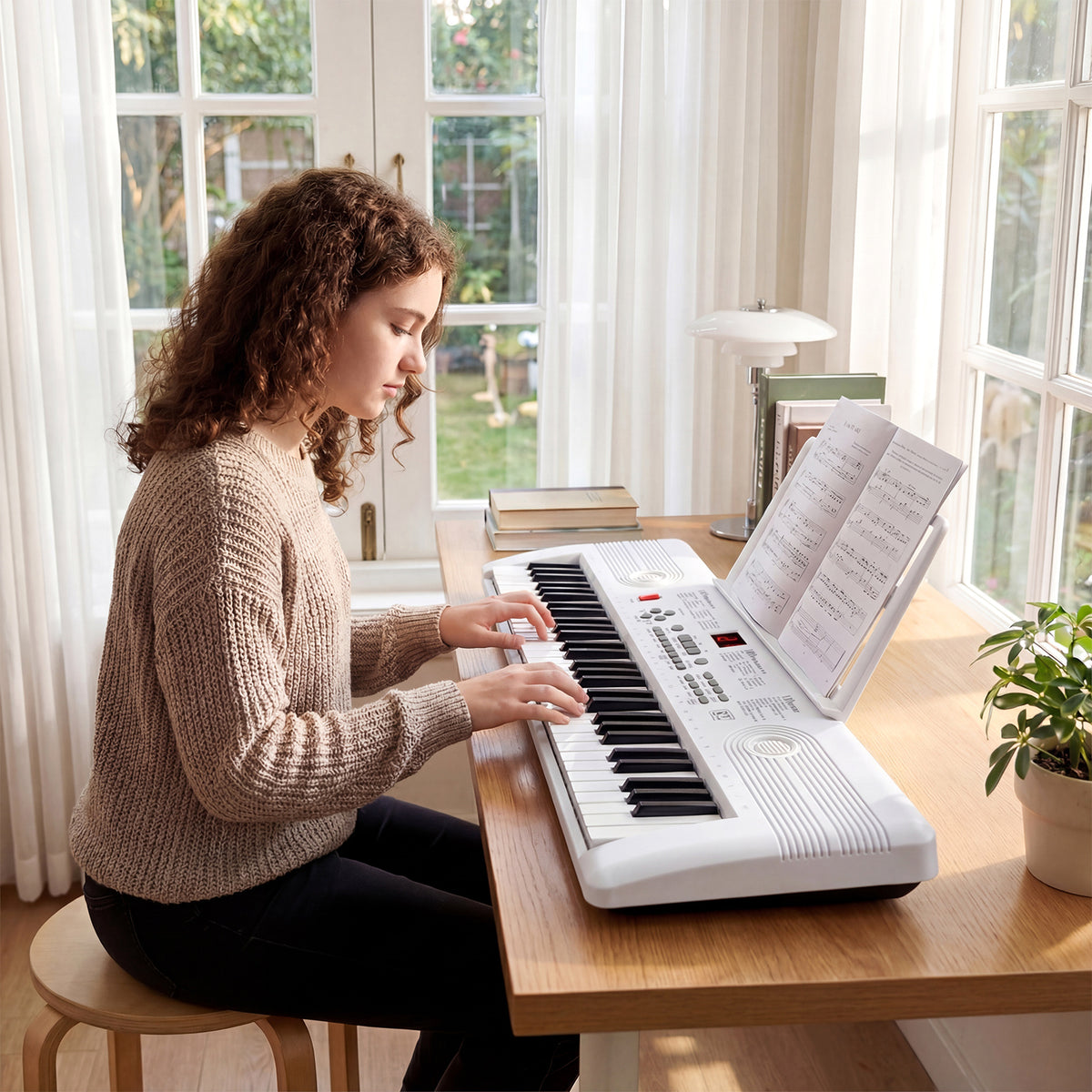 61 Key Keyboard Piano with Music Stand for Beginners-White