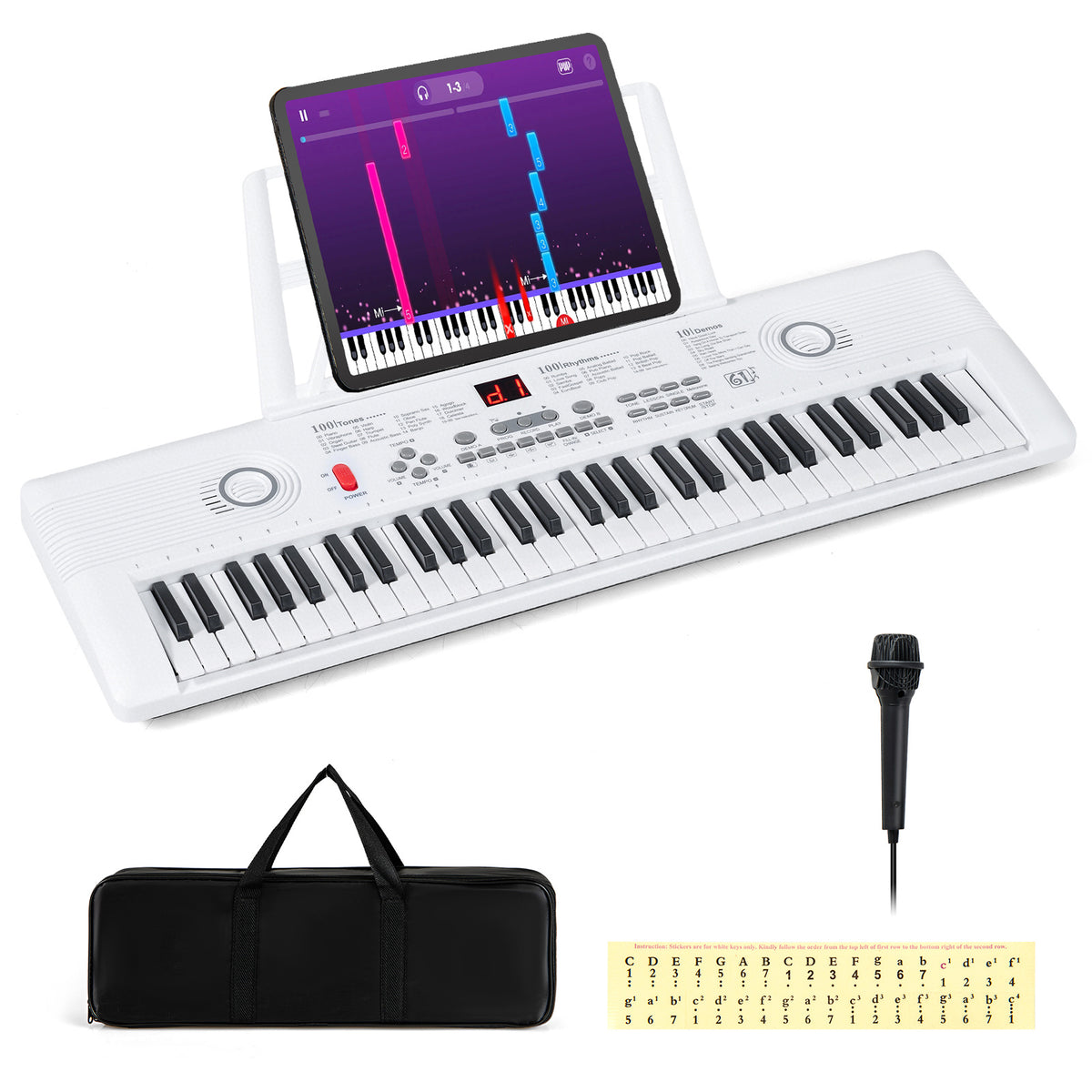 61 Key Keyboard Piano with Music Stand for Beginners-White