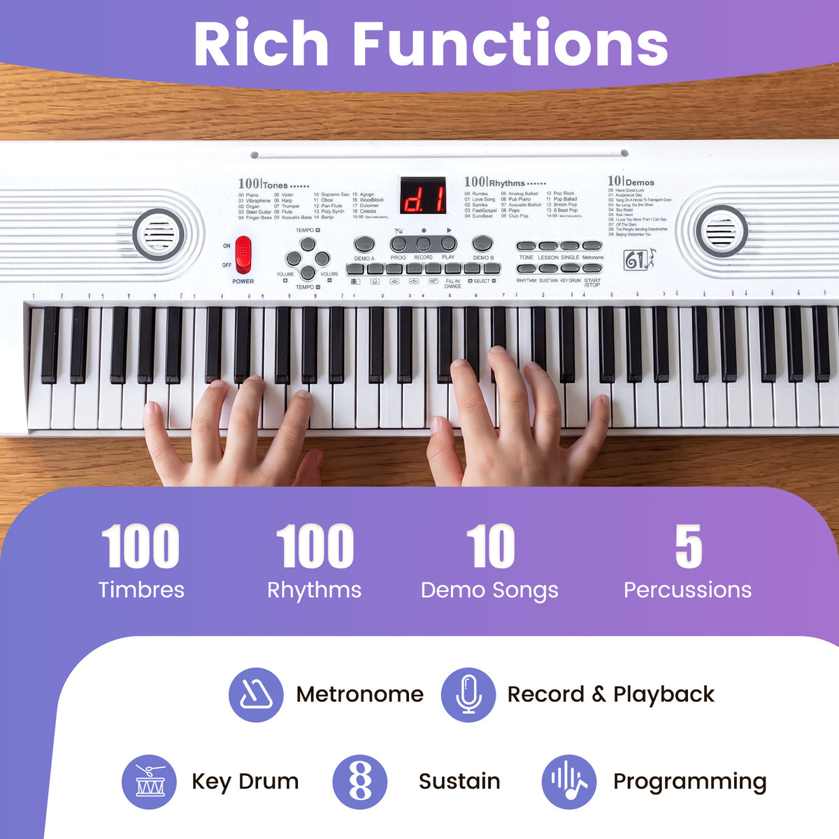61 Key Keyboard Piano with Music Stand for Beginners-White