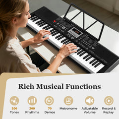 Illustration showing the rich musical functions of the portable keyboard