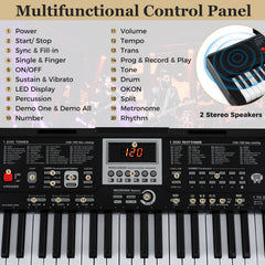 61 Keys Portable Keyboard with 200 Rhythms and 200 Tones for Beginners-Black