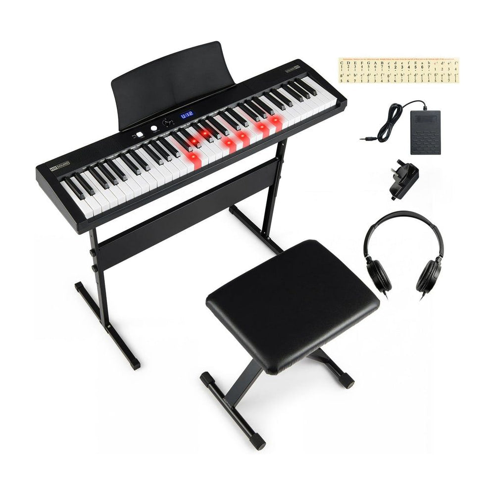 61 Keys Beginners Piano Keyboard Electric Keyboard Kit with adjustable stand, headphones, and power adapter