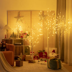 Silver Christmas Twig Tree with Warm White LED Lights for Indoor Decoration